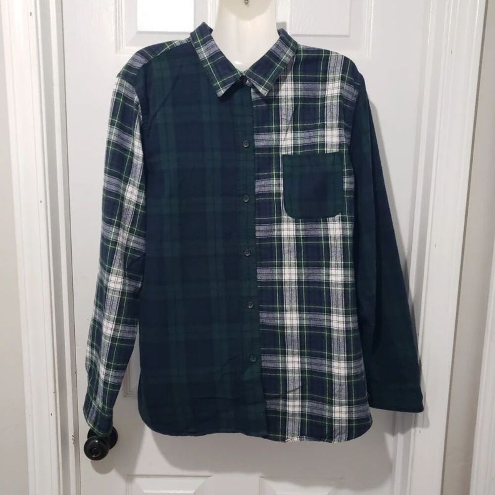 L.L. BEAN | Mixed Scotch Plaid Colorblock Flannel Button Down Shirt | Mens XL